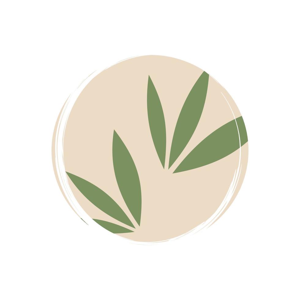 Cute logo or icon vector with bamboo plant, illustration on circle with brush texture, for social media story and highlights