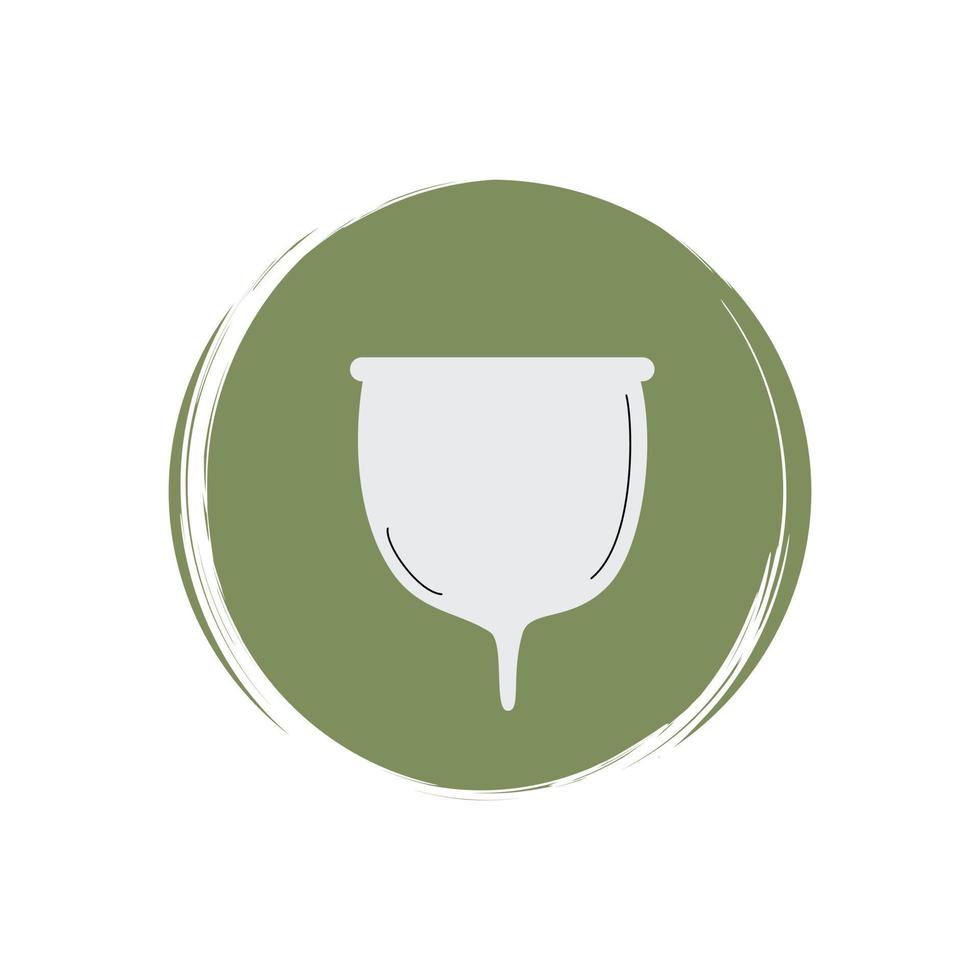 Cute logo or icon vector with ecological menstrual cup, illustration on circle with brush texture, for social media story and highlights