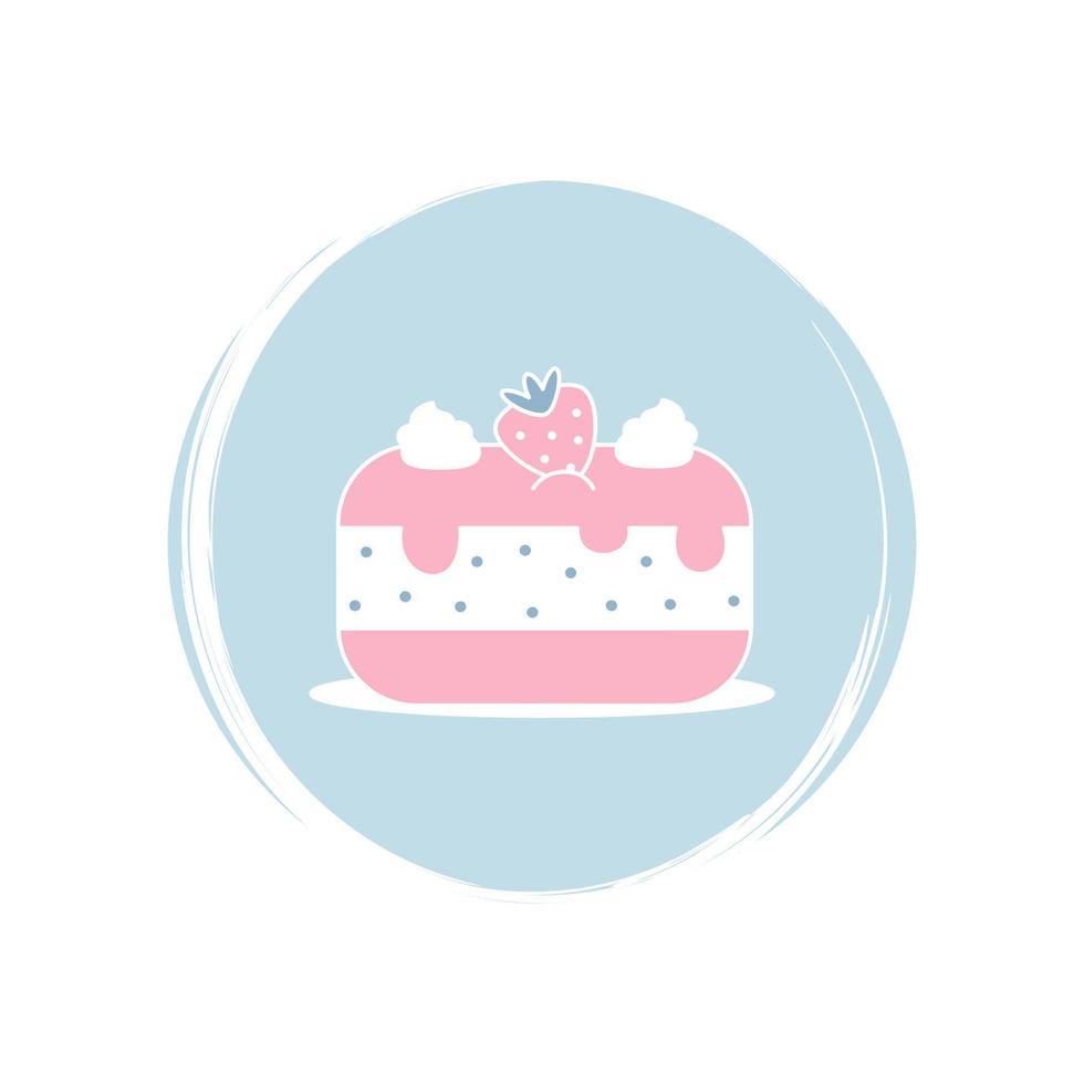 Strawberry cake icon logo vector illustration on circle with brush texture for social media story highlight