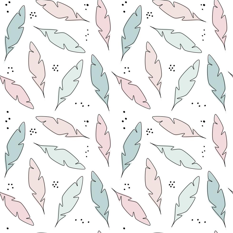 Cute trendy pastel abstract hand drawn seamless vector pattern background illustration with feathers modern design for paper, cover, fabric and interior decor