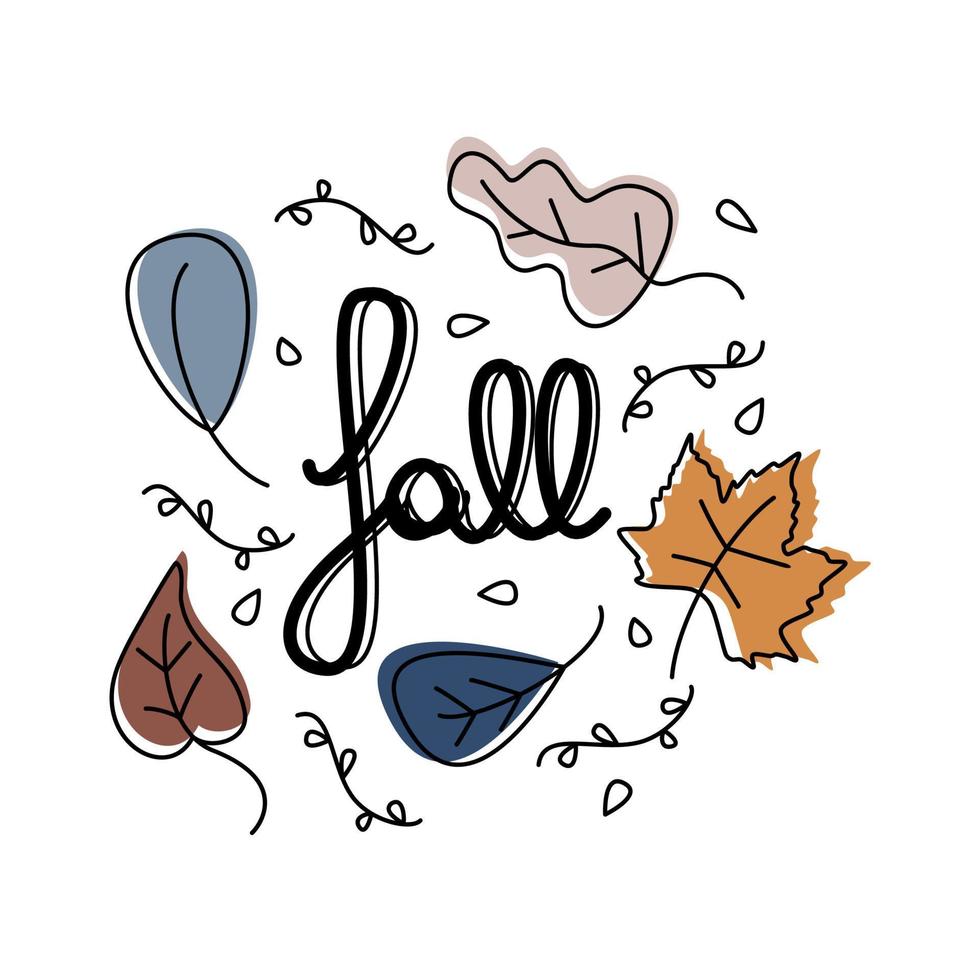 Cute hand drawn lettering fall vector card illustration with leaves