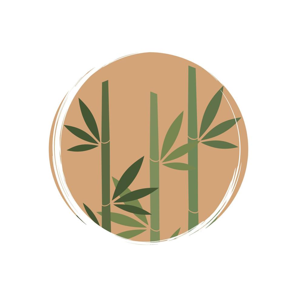 Cute logo or icon vector with bamboo plant, illustration on circle with brush texture, for social media story and highlights