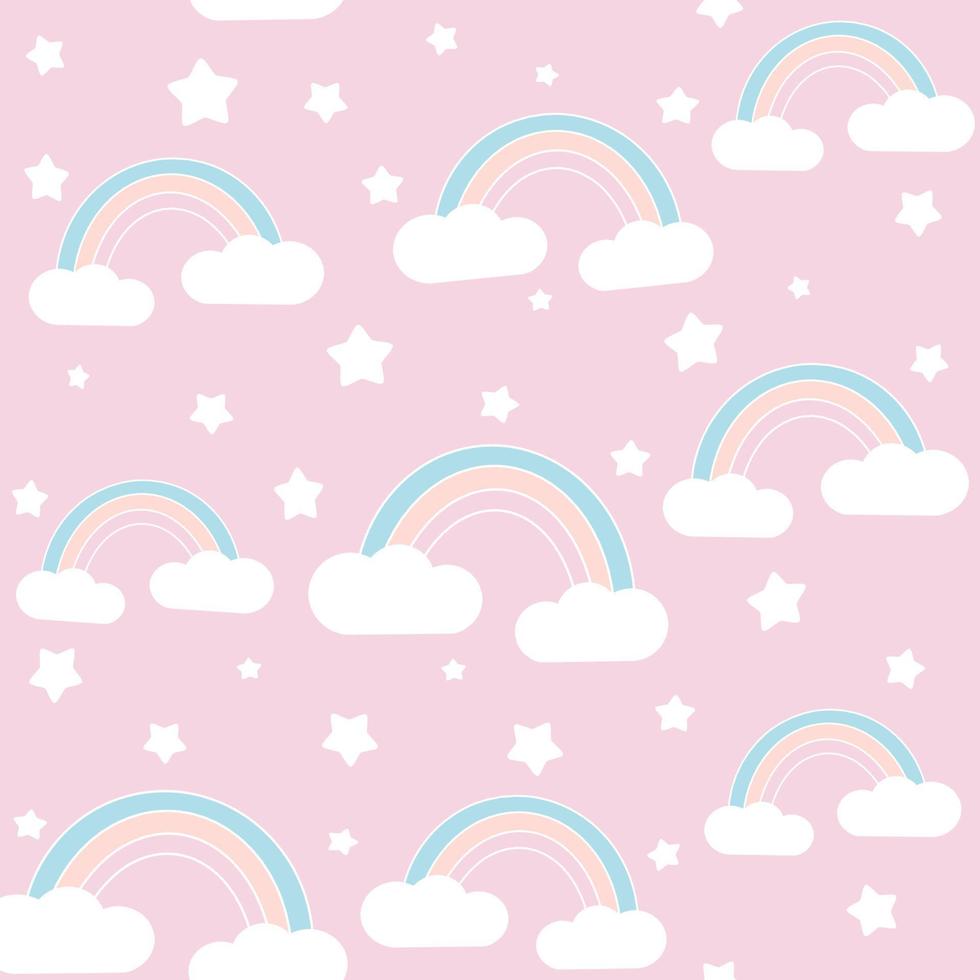 Cute lovely rainbows and stars cartoon seamless vector pattern background illustration