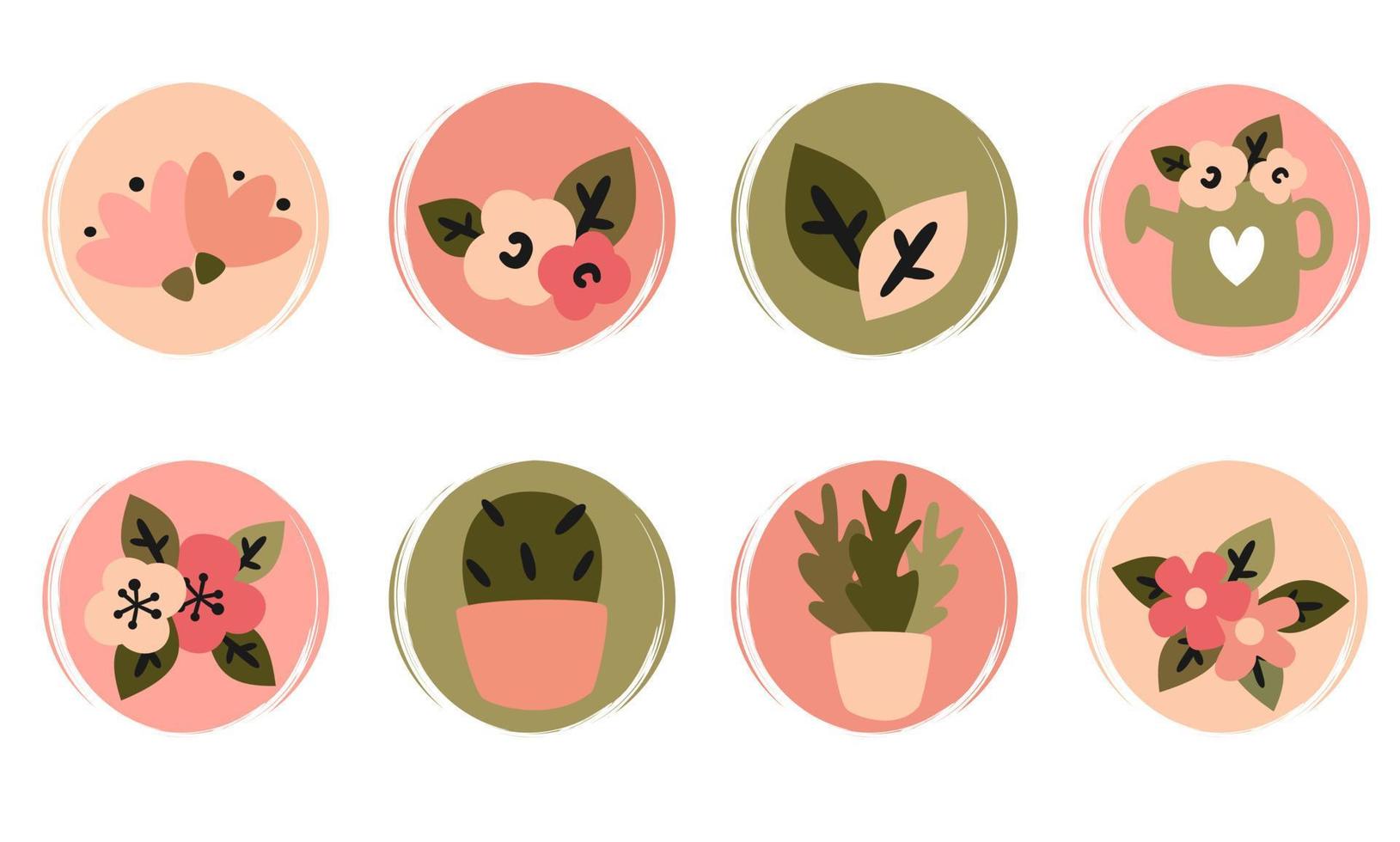 Vector set of logo design templates, icons and badges for social media highlight with cute plants, flowers and gardening elements