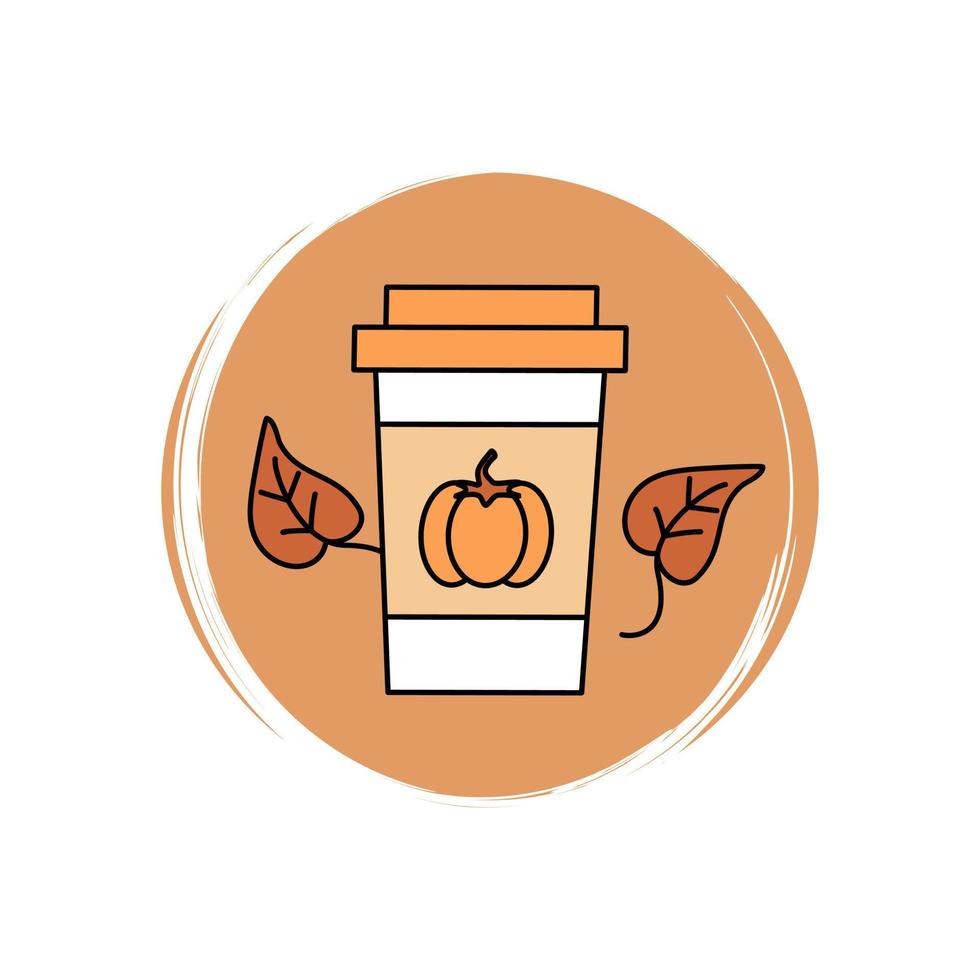 Cute pumpkin spice latte icon vector, illustration on circle with brush texture, for social media story and instagram highlights vector