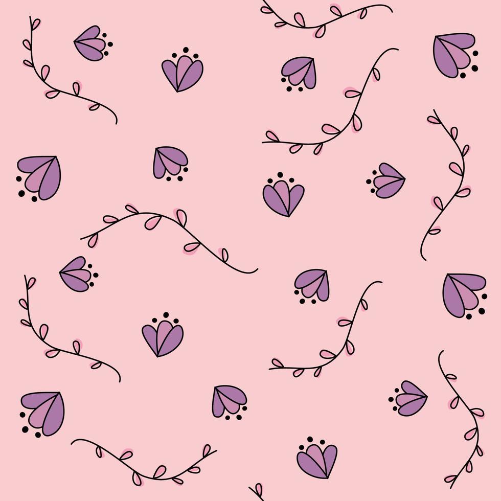 Cute romantic seamless vector pattern background illustration with branches with leaves and flowers
