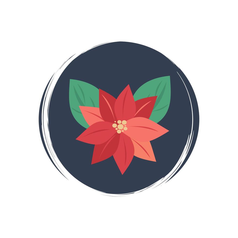 Cute christmas flower poinsettia icon vector, illustration on circle with brush texture, for social media story and highlights vector