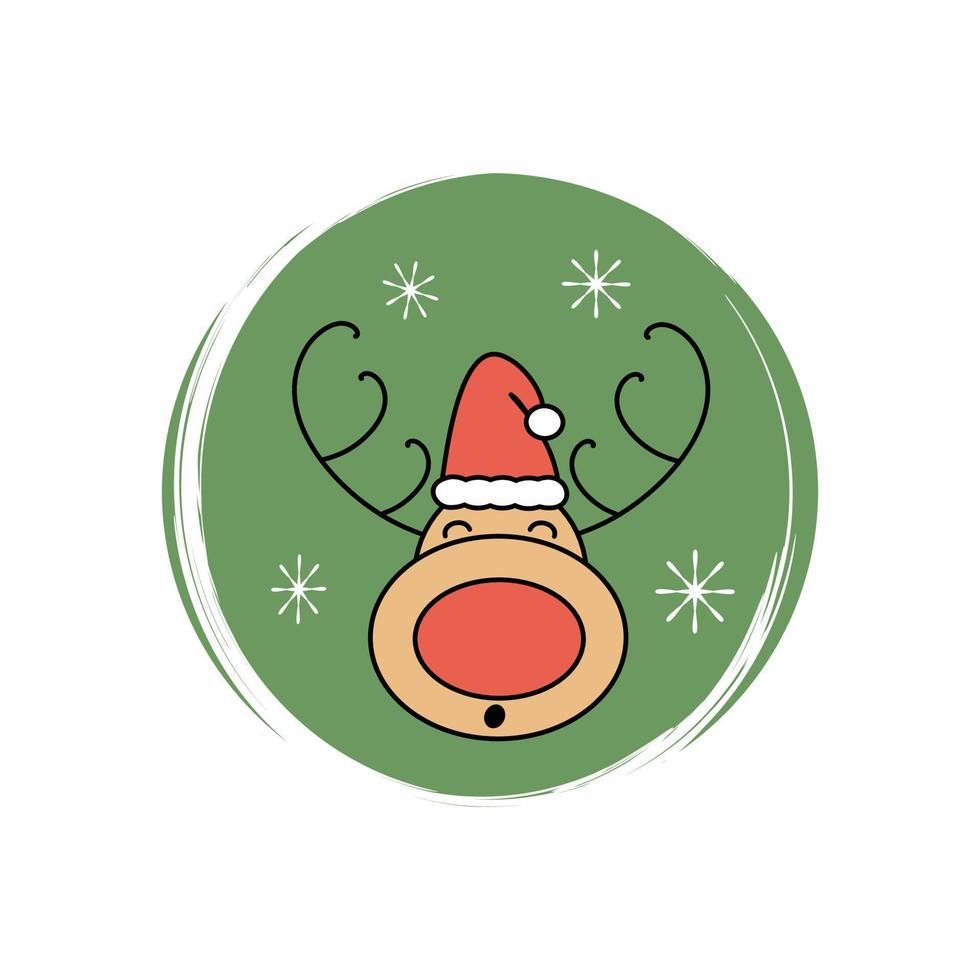 Cute reindeer icon vector, illustration on circle with brush texture, for social media story and highlights vector