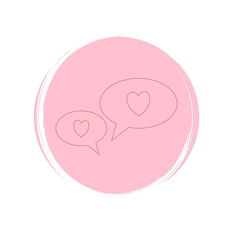 Cute speech bubbles with hearts icon vector, illustration on circle with brush texture, for social media story highlight vector