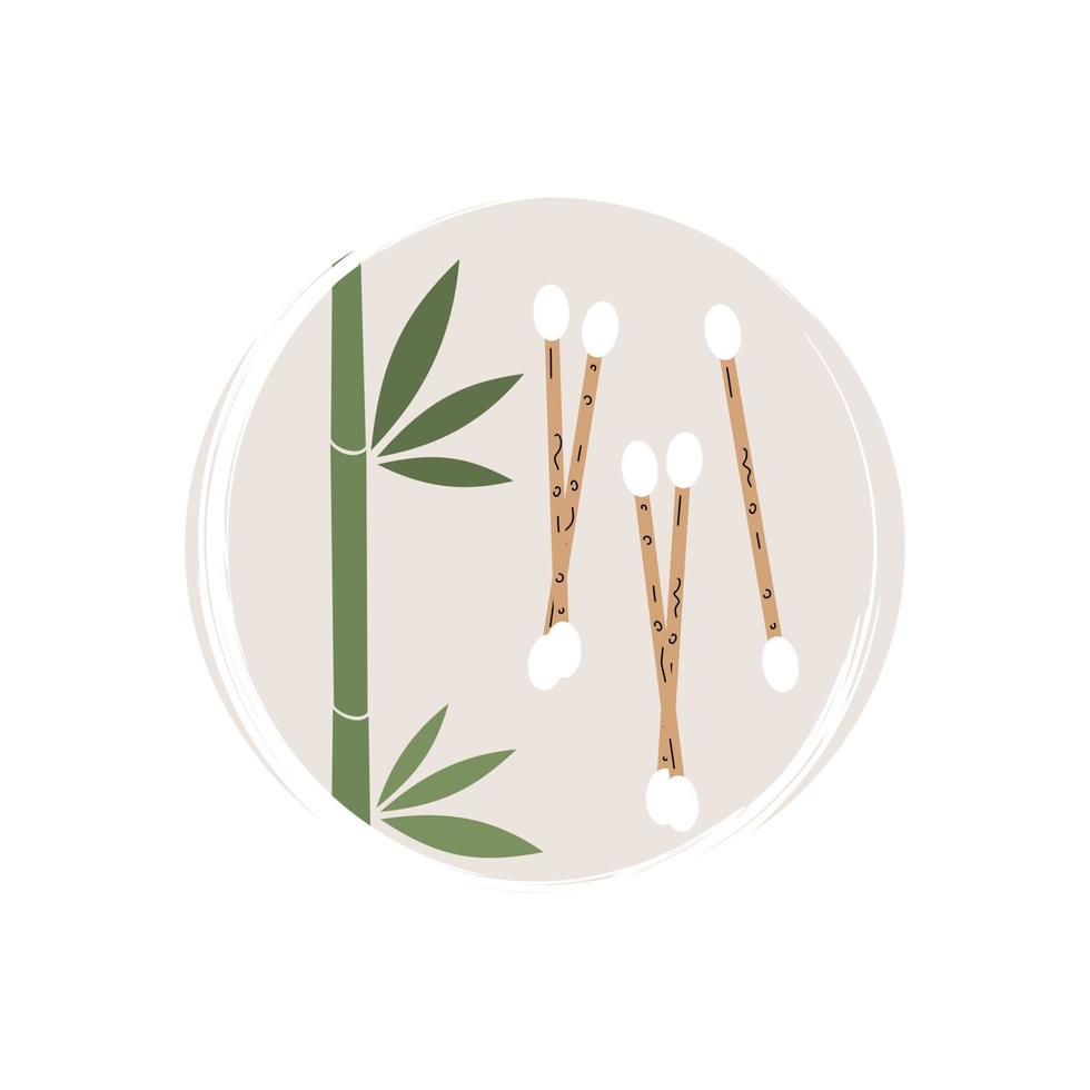 Cute logo or icon vector with ecological cotton buds, illustration on circle with brush texture, for social media story and highlights