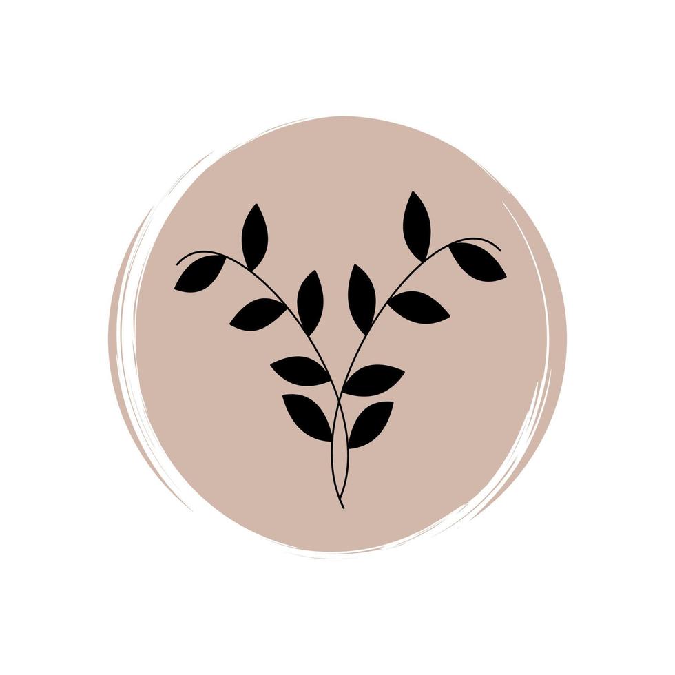 Cute mystical icon vector with leaves, illustration on circle with brush texture, for social media story and highlights