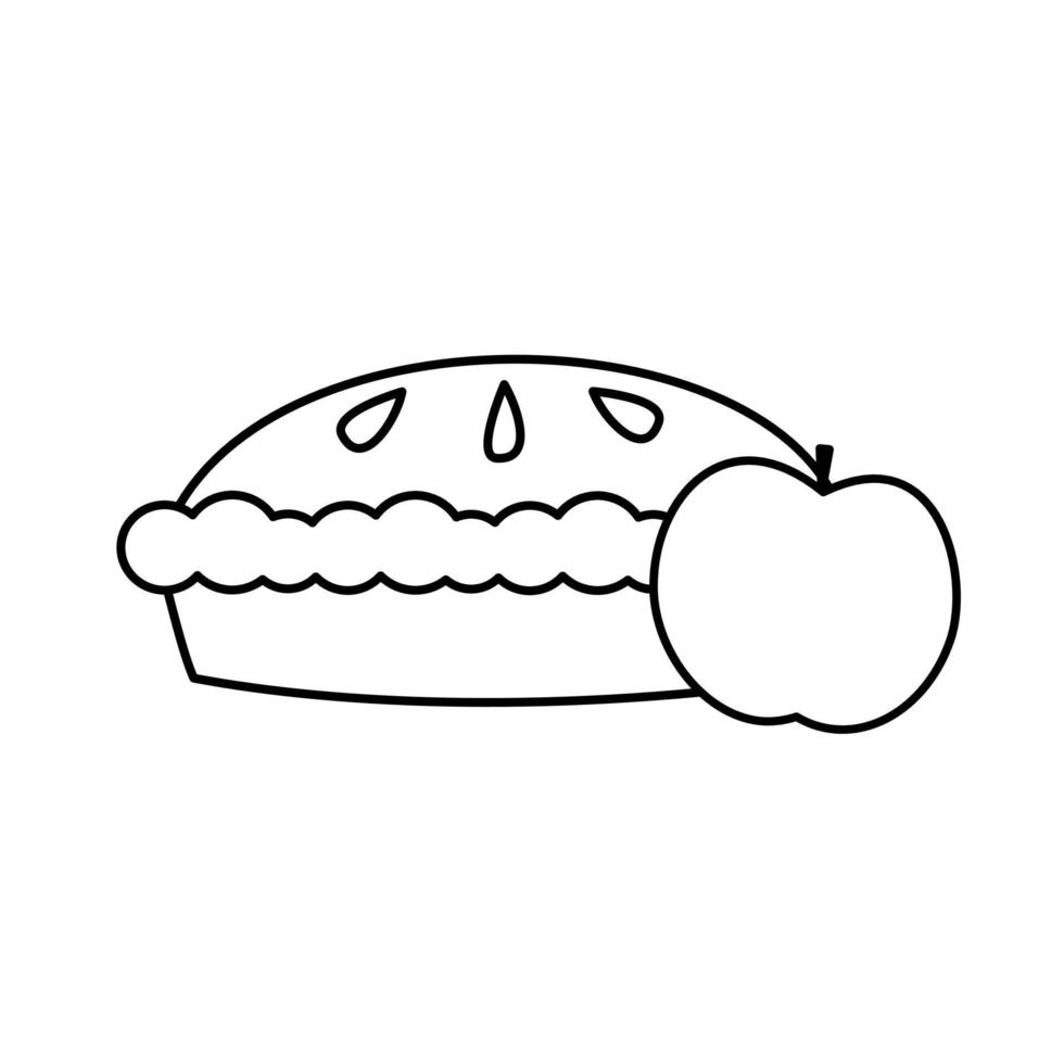 Cute black and white apple pie with apple vector illustration for coloring art