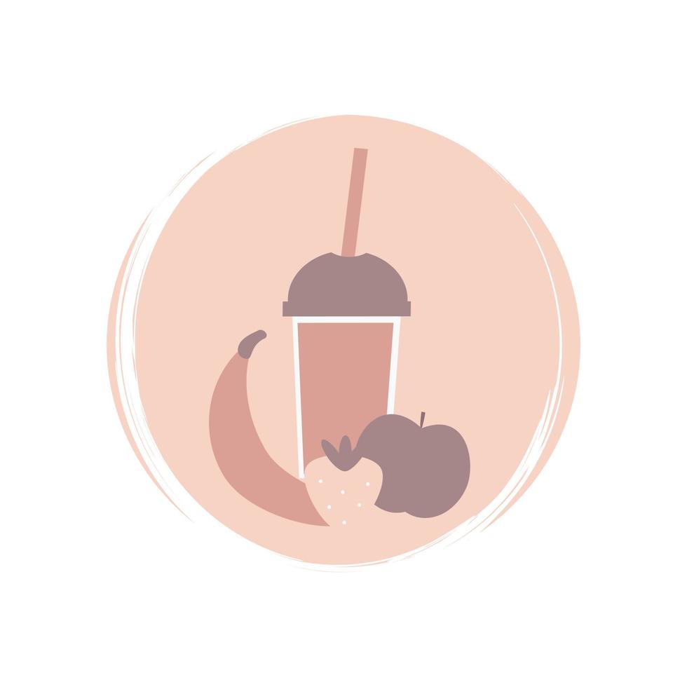 Cute logo or icon vector with healthy fruits smoothie, illustration on circle with brush texture, for social media story and highlights