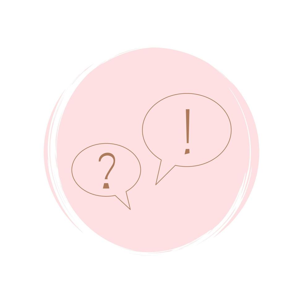 Cute speech bubbles with exclamation point and question point icon vector, illustration on circle with brush texture, for social media story highlight vector