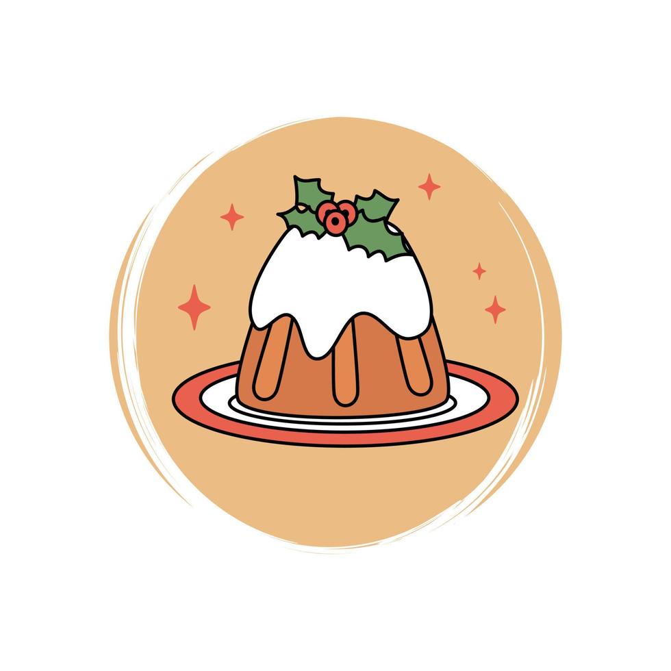 Cute christmas pudding icon vector, illustration on circle with brush texture, for social media story and highlights vector