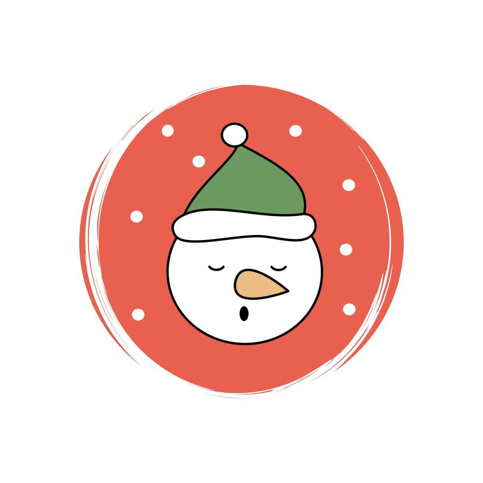 Cute snowman icon vector, illustration on circle with brush texture, for social media story and highlights vector