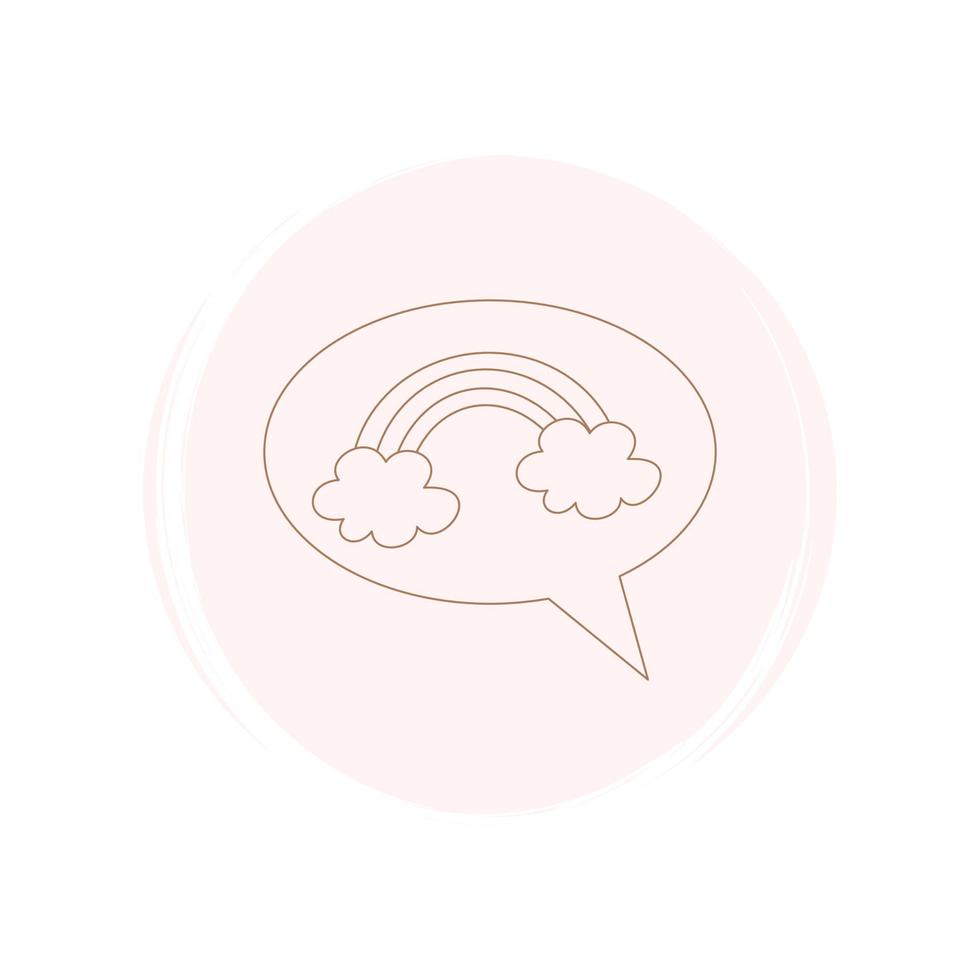 Cute speech bubble with rainbow icon vector, illustration on circle with brush texture, for social media story highlight vector