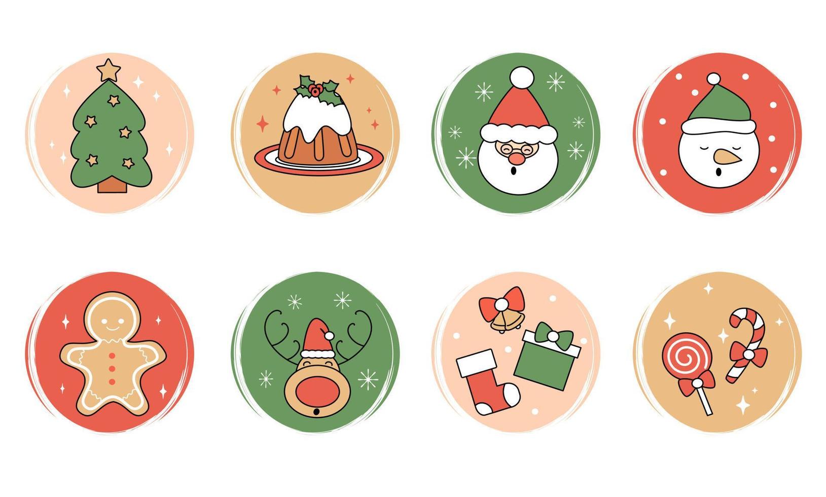 Vector set of logo design templates, icons and badges for social media highlight with cute christmas symbols