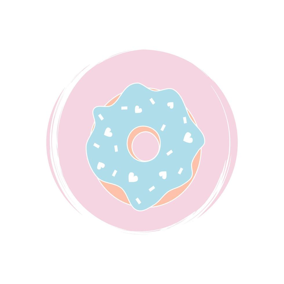 Cute lovely donut icon logo vector illustration on circle with brush texture for social media story highlight
