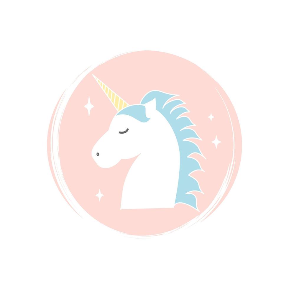 linda encantador unicornio icono logo vector ilustración en circulo con cepillo textura para social medios de comunicación historia realce