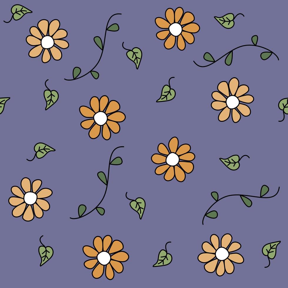 Cute lovely seamless vector pattern background illustration with hand drawn flowers, leaves and branches