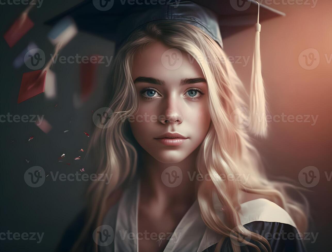 portrait of beautiful girl at school graduation, photo
