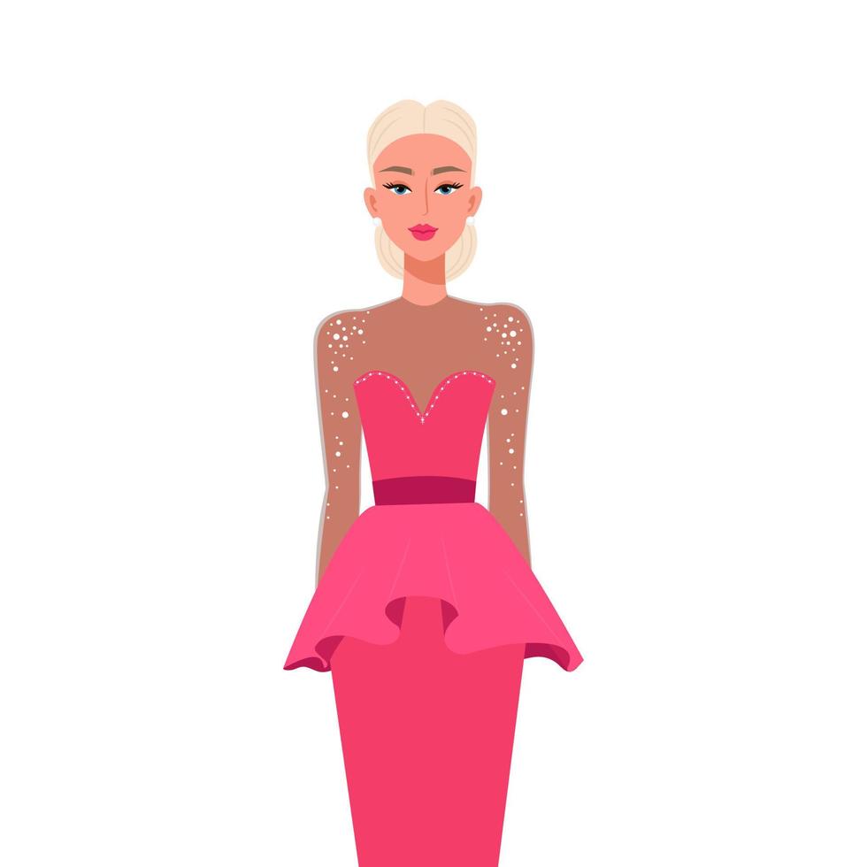 un dama en un negro noche vestir con un bollo peinado. moderno elegante mujer. vector ilustración en plano estilo