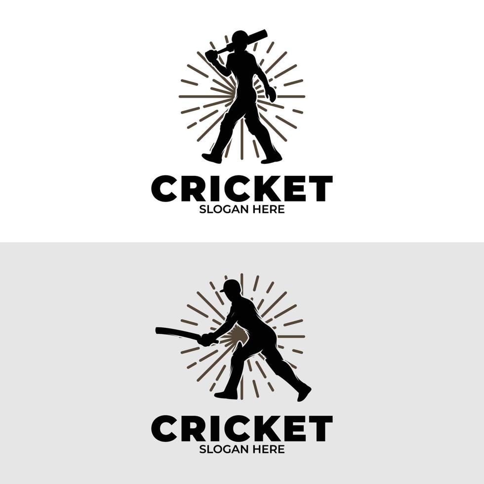 Set of cricket player logo design template vector