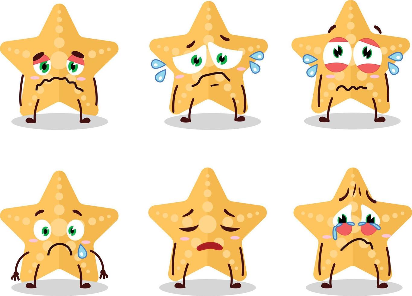 Yellow starfish cartoon character with sad expression vector