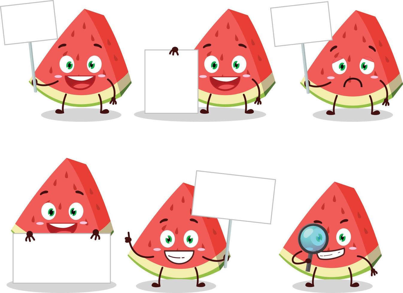 Slash of watermelon cartoon character bring information board vector
