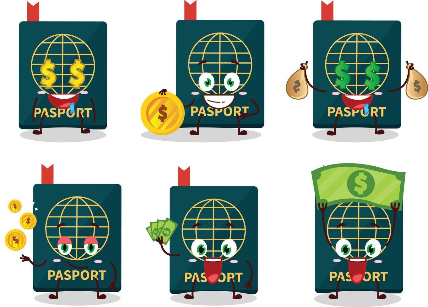 Passport cartoon character with cute emoticon bring money vector