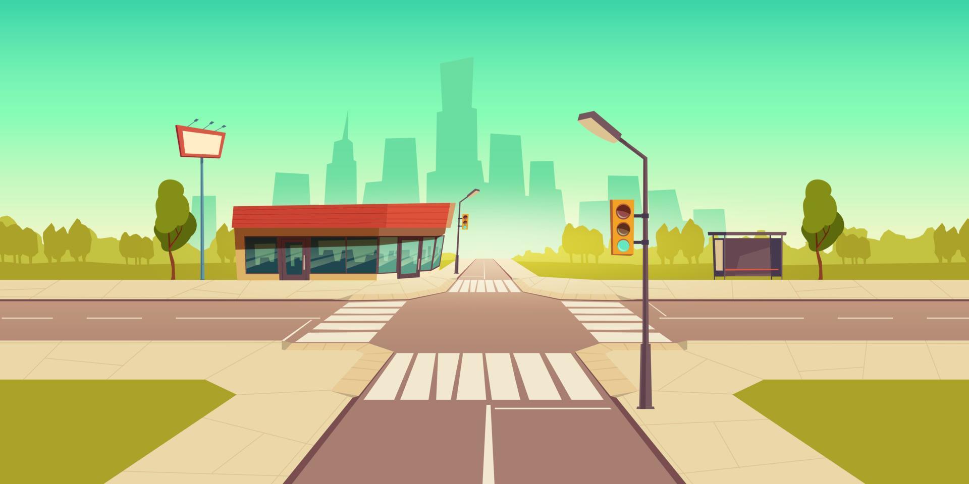 Urban street landscape, crossroads, traffic lights vector