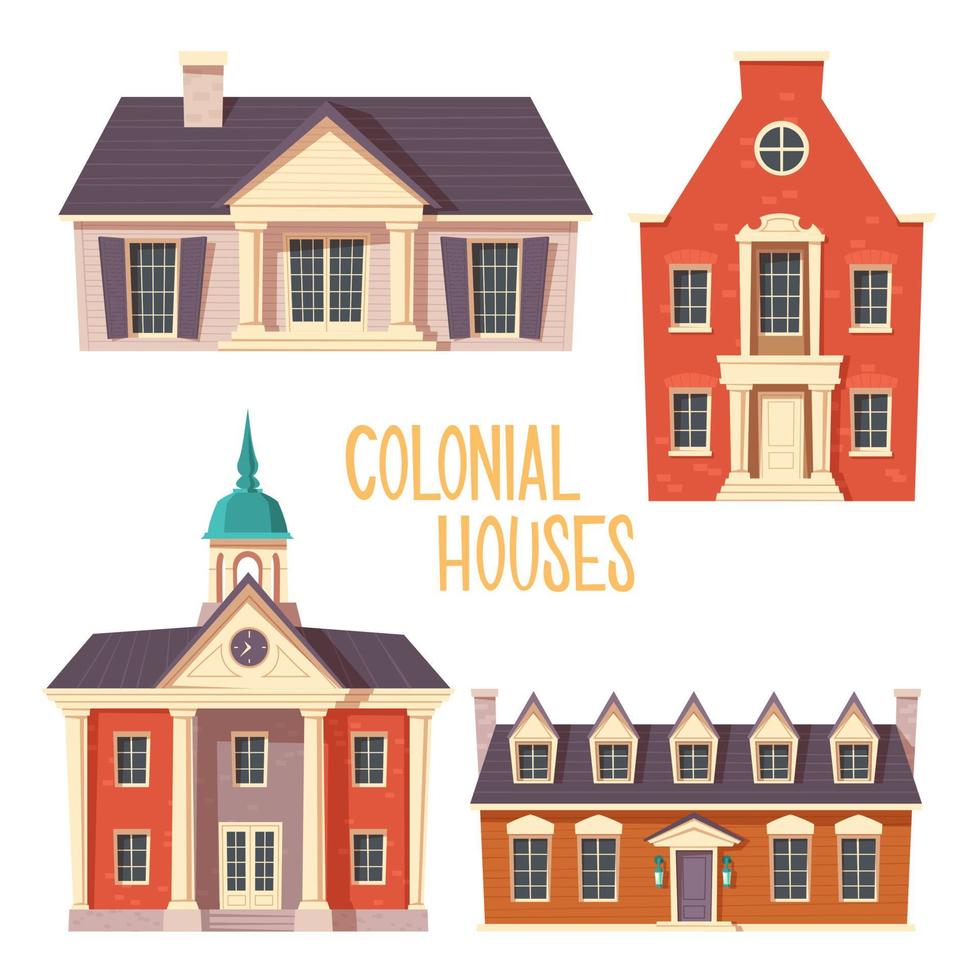 Urban retro colonial style building cartoon vector