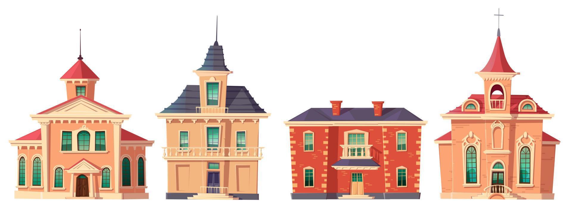 Urban retro colonial style building cartoon vector