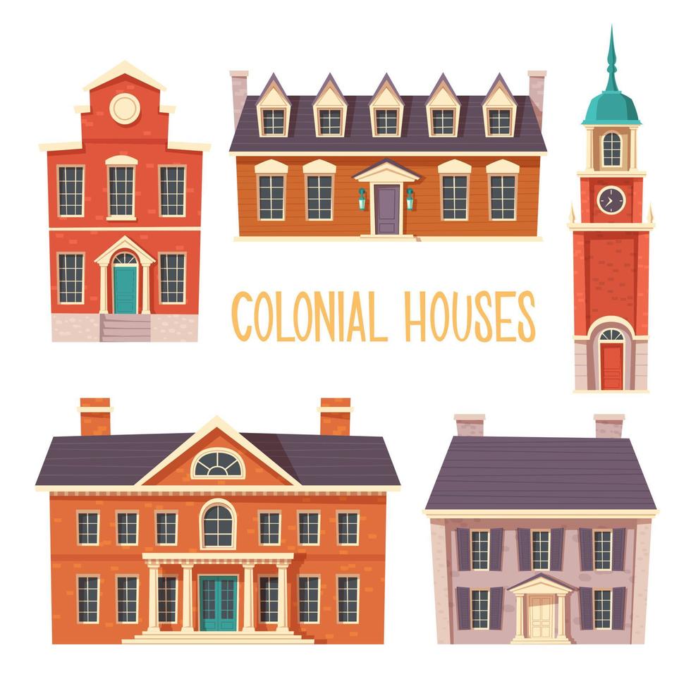 Urban retro colonial style building cartoon vector