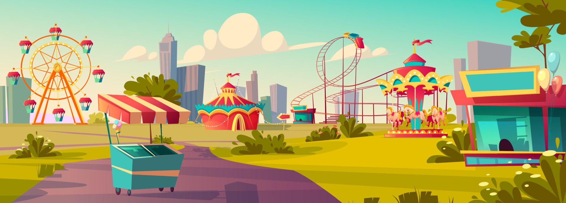 Amusement park, carnival or festive fair cartoon 21842937 Vector Art at