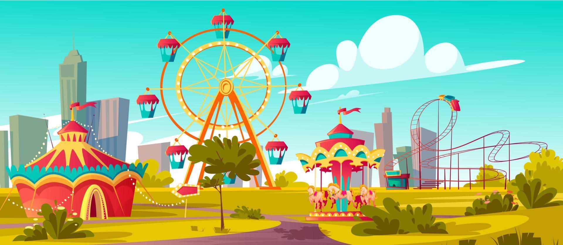 diversión parque, carnaval o festivo justa dibujos animados vector