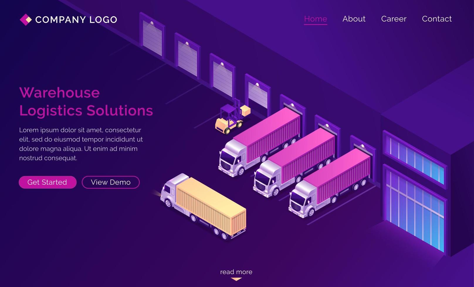 Warehouse logistics solutions isometric landing vector