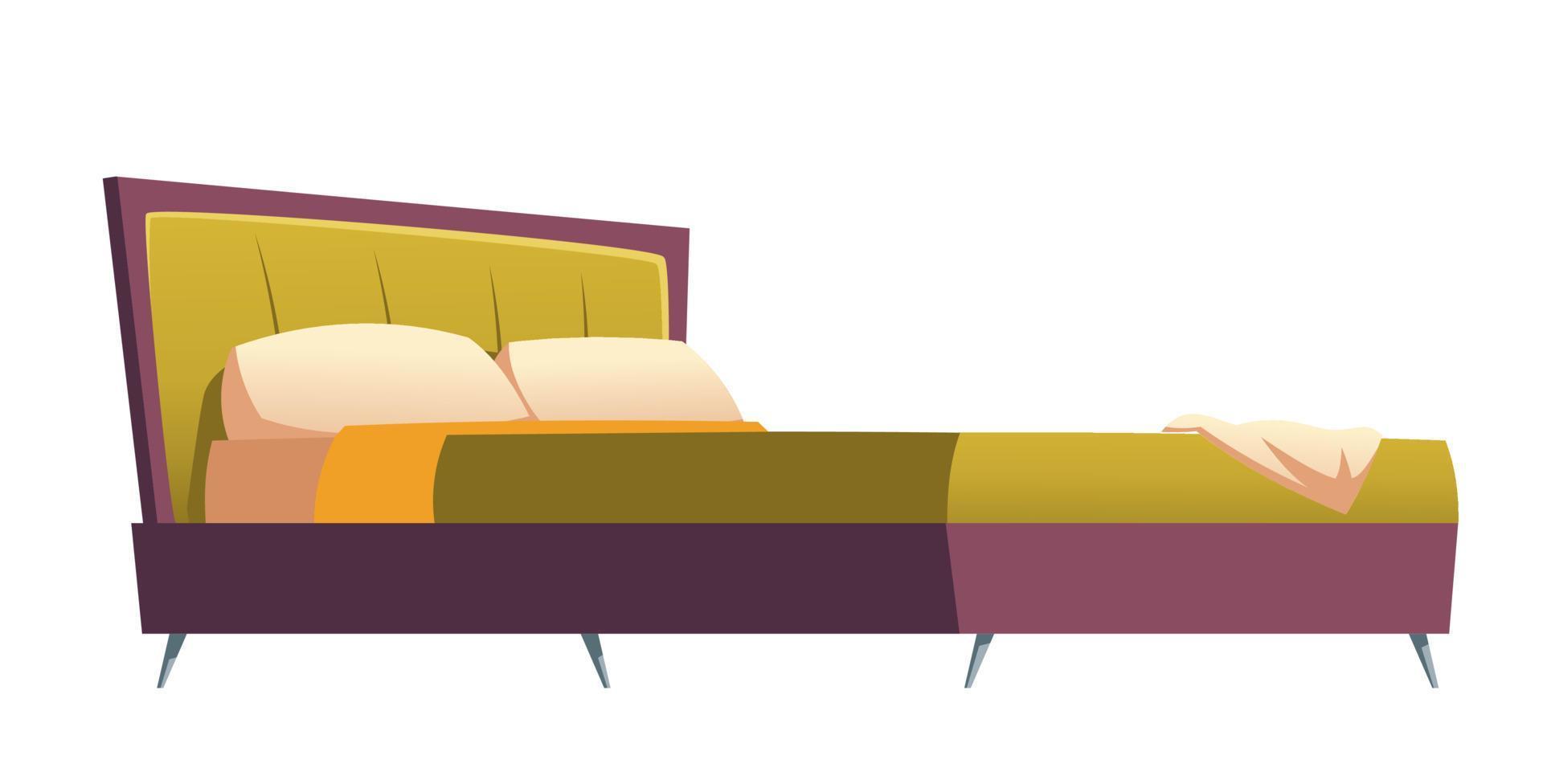 Double bed with green upholstery and pillows vector