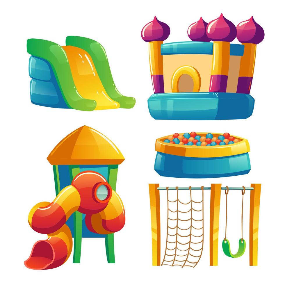 Kids playground with trampoline and slide vector