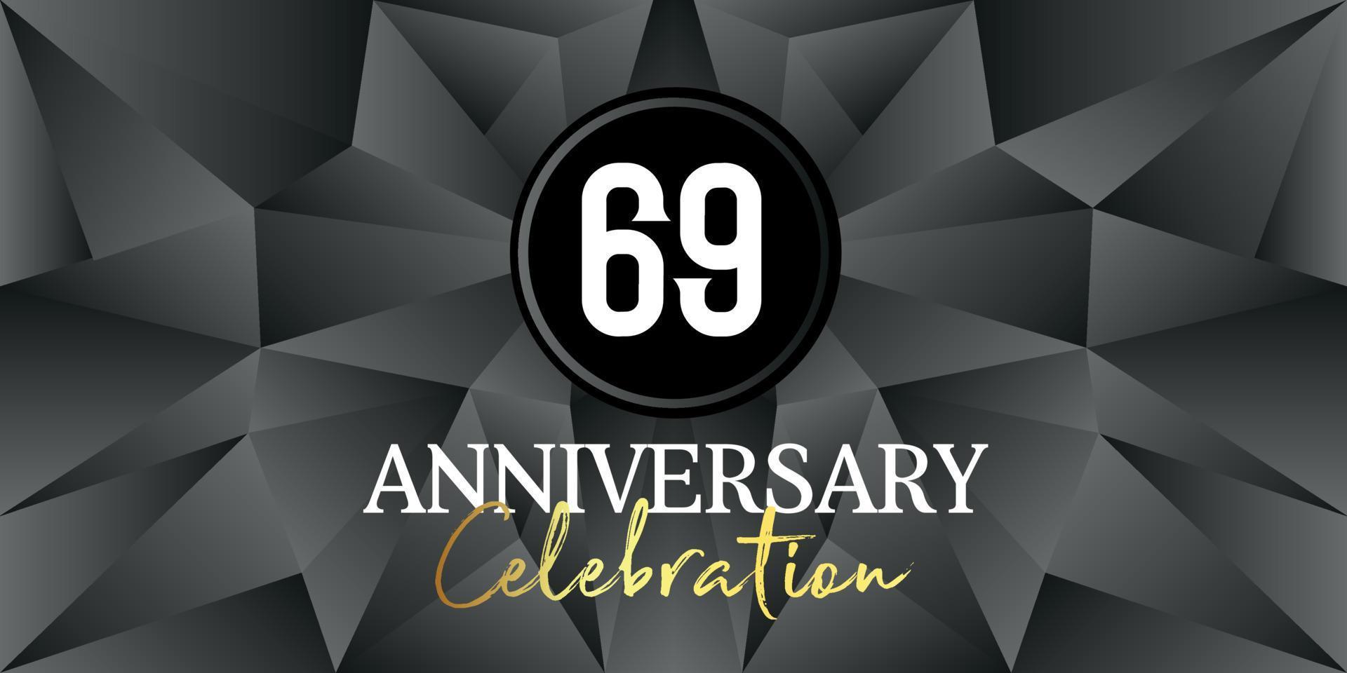69 year anniversary celebration logo design white and gold color on Elegant Black Background Vector Art abstract background vector