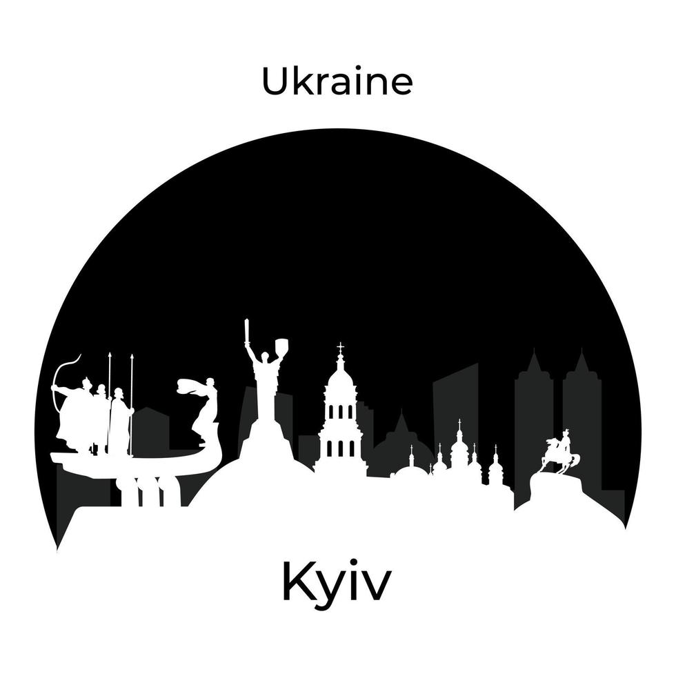 noche Kiev lleno luna, silueta de el capital de Ucrania. vector ilustración