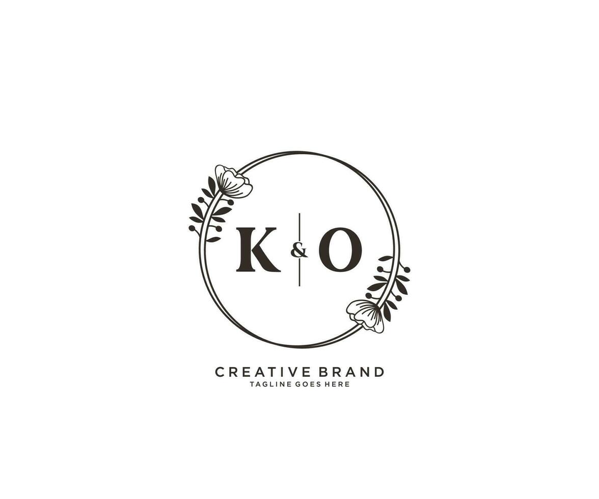 initial KO letters hand drawn feminine and floral botanical logo suitable for spa salon skin hair beauty boutique and cosmetic company. vector