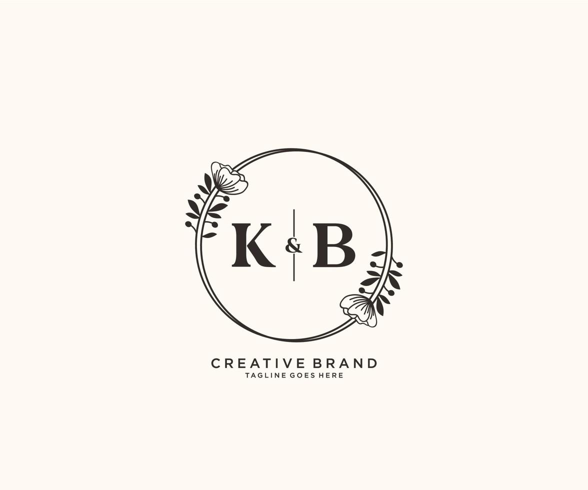 inicial kb letras mano dibujado femenino y floral botánico logo adecuado para spa salón piel pelo belleza boutique y cosmético compañía. vector