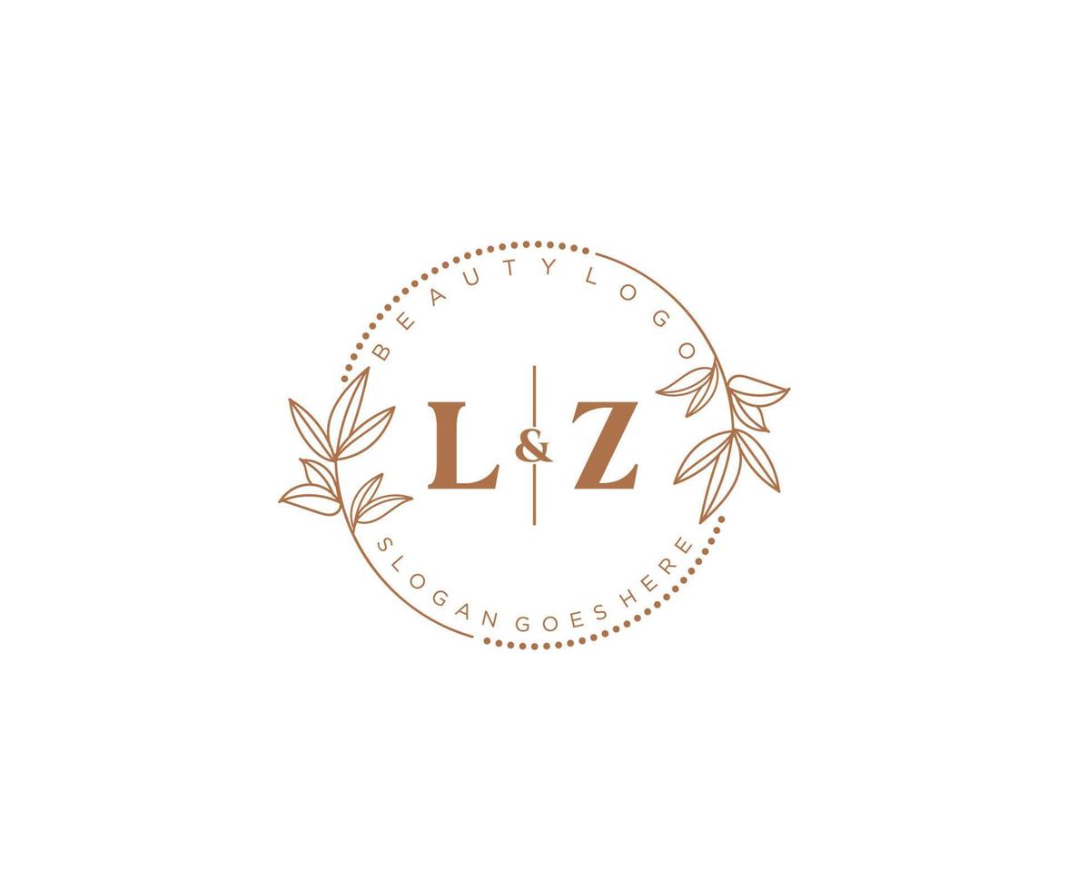 inicial lz letras hermosa floral femenino editable prefabricado monoline logo adecuado para spa salón piel pelo belleza boutique y cosmético compañía. vector