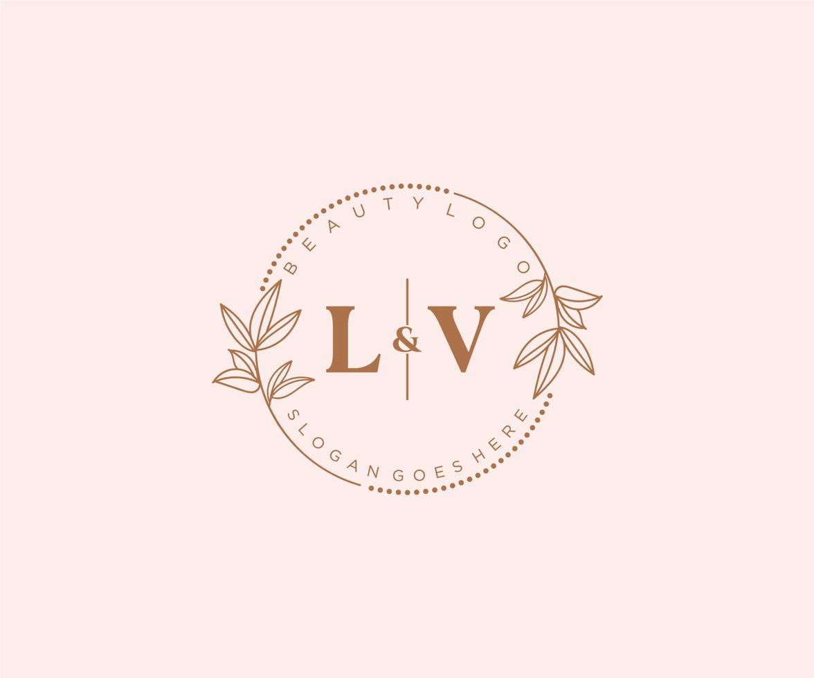 inicial lv letras hermosa floral femenino editable prefabricado monoline logo adecuado para spa salón piel pelo belleza boutique y cosmético compañía. vector