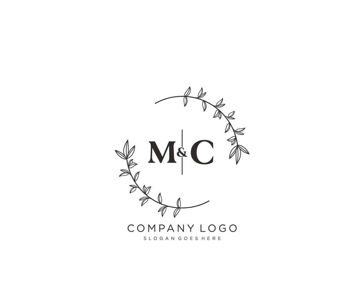 inicial mc letras hermosa floral femenino editable prefabricado monoline logo adecuado para spa salón piel pelo belleza boutique y cosmético compañía. vector