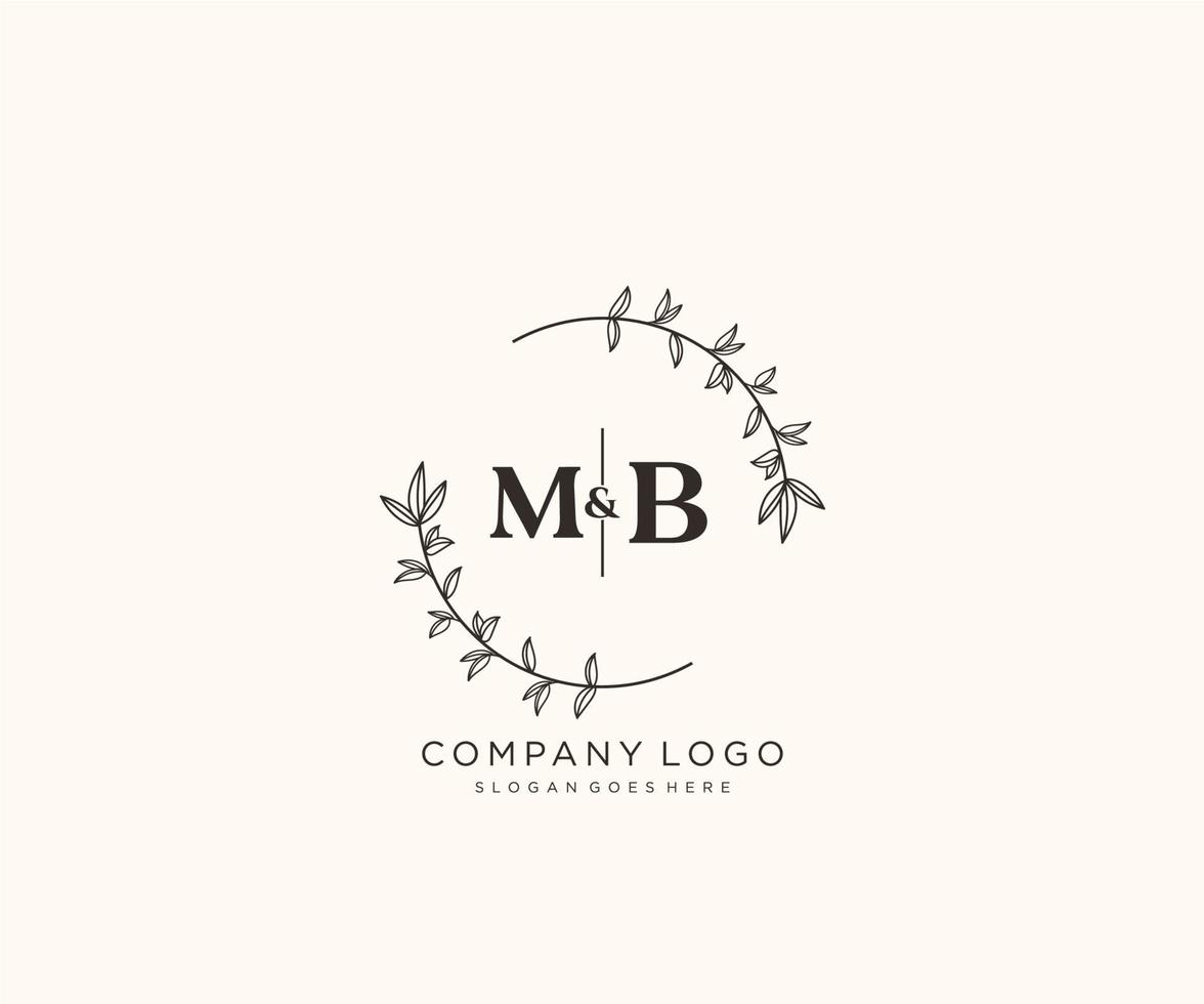 initial MB letters Beautiful floral feminine editable premade monoline logo suitable for spa salon skin hair beauty boutique and cosmetic company. vector