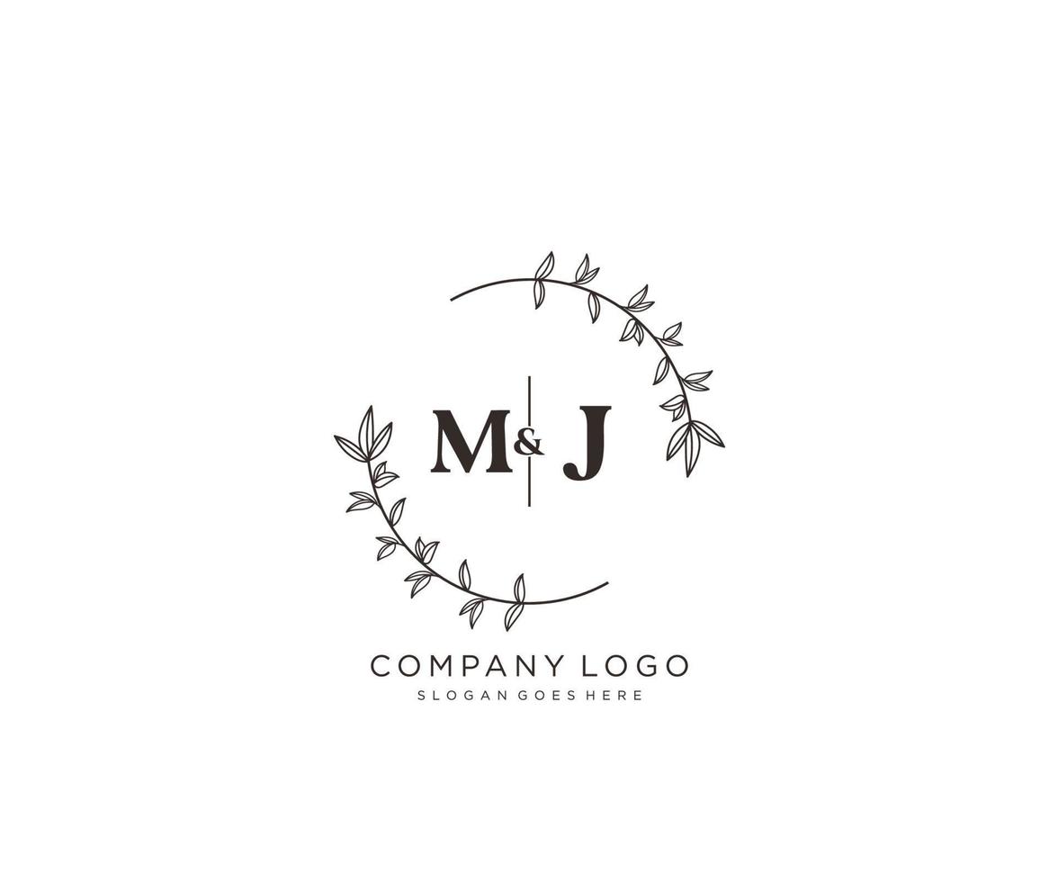 initial MJ letters Beautiful floral feminine editable premade monoline logo suitable for spa salon skin hair beauty boutique and cosmetic company. vector