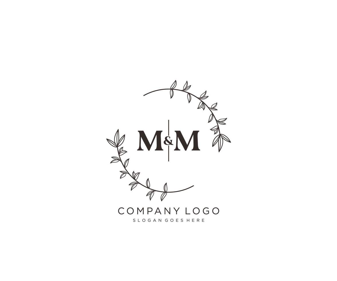 initial MM letters Beautiful floral feminine editable premade monoline logo suitable for spa salon skin hair beauty boutique and cosmetic company. vector